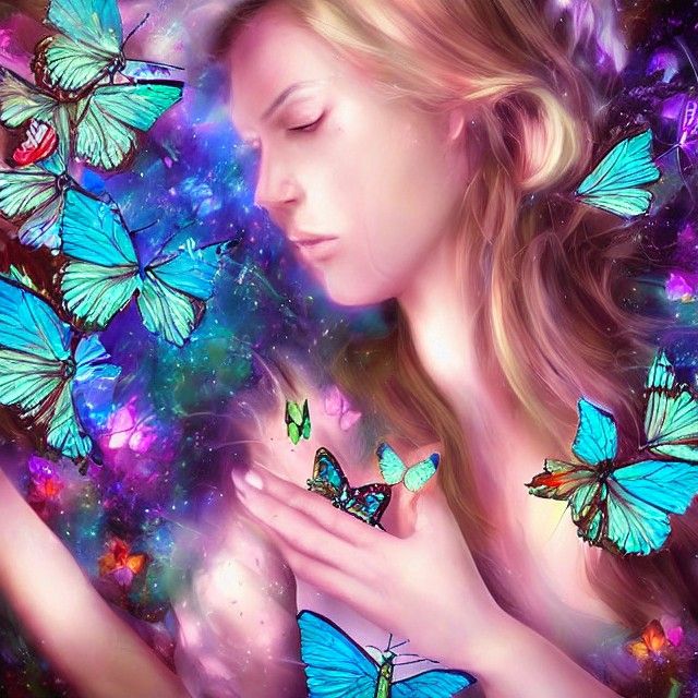 Ethereal Woman and Butterflies: Digital Art Fantasy