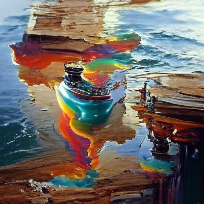 Colorful Paint Ocean Reflection, Oil Painting