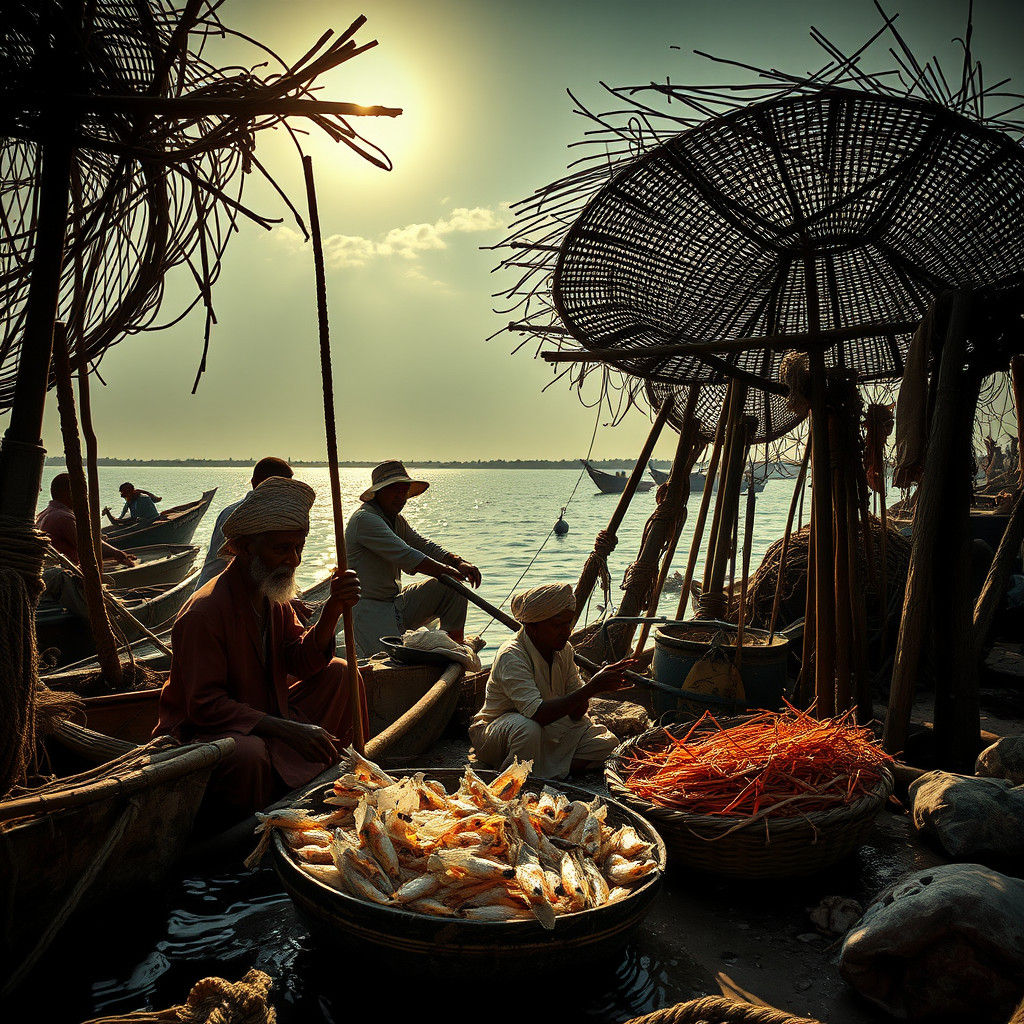 Hyperrealistic Ancient Fisherman Enjoying the Sun