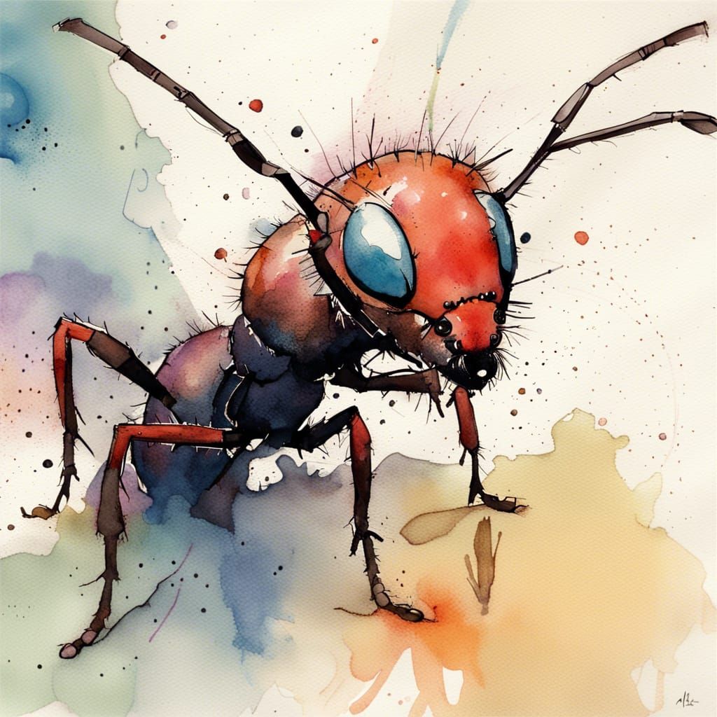 Detailed Watercolor Close-Up of an Ant
