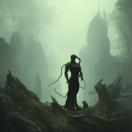 Menacing Snake Man in Dark Fantasy Concept Art