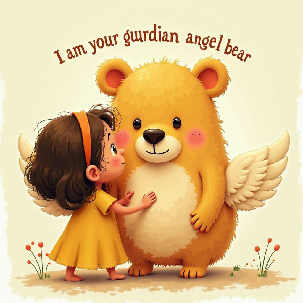 Girl and Guardian Angel Bear in CGI Style