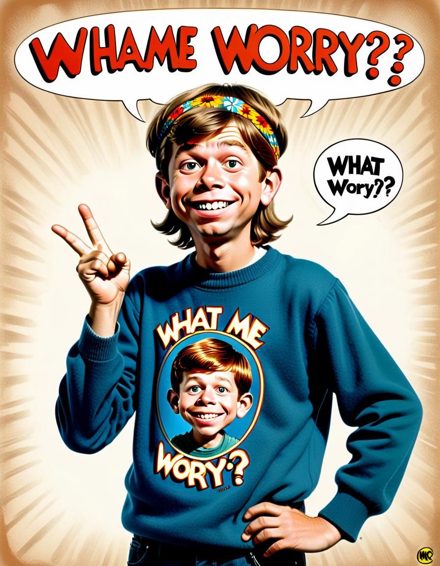 Alfred E. Neuman as Hippie with 'What Me Worry?'