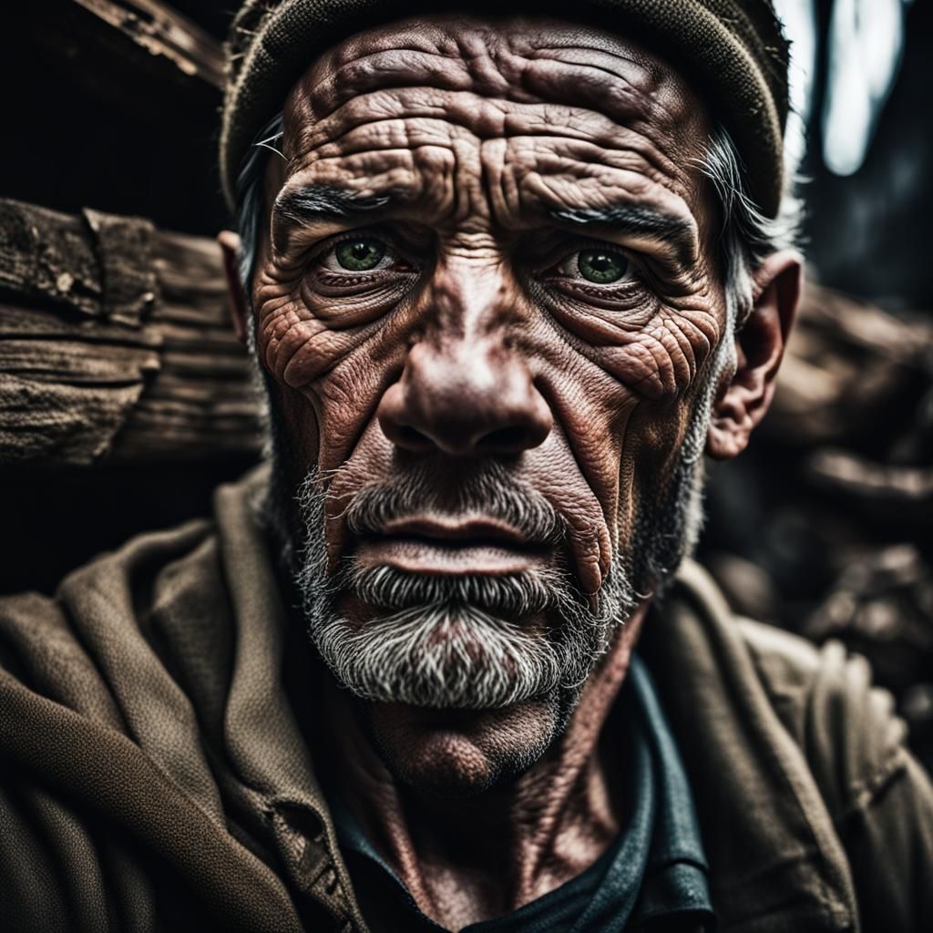 Tired Woodworker Portrait in Gritty Realism Style
