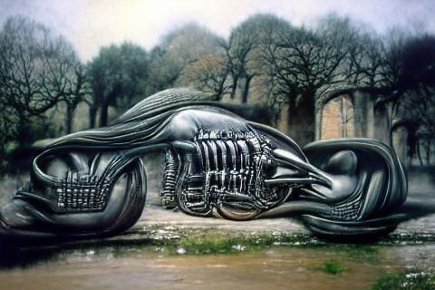 Surreal Biomechanical Landscape in Giger Style