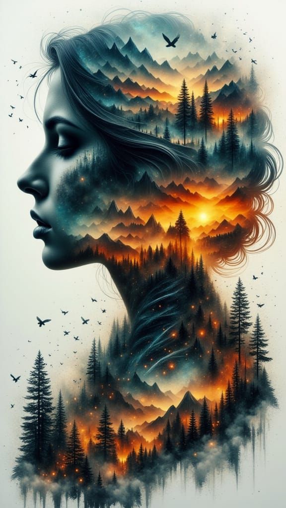 Mysterious Woman Portrait in Layered Double Exposure