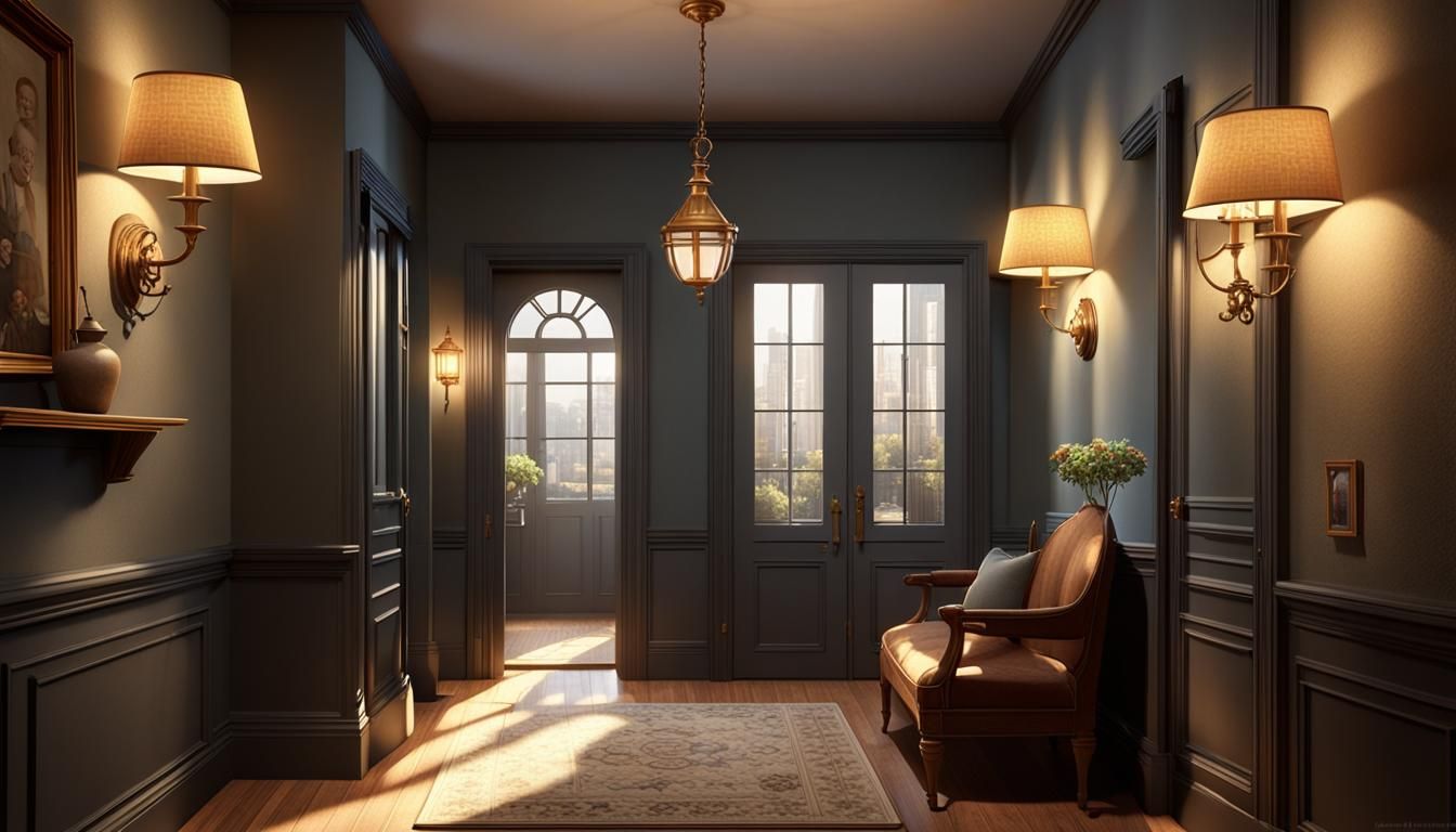 Warm Cozy Ambiance in Softly Lit Hallway