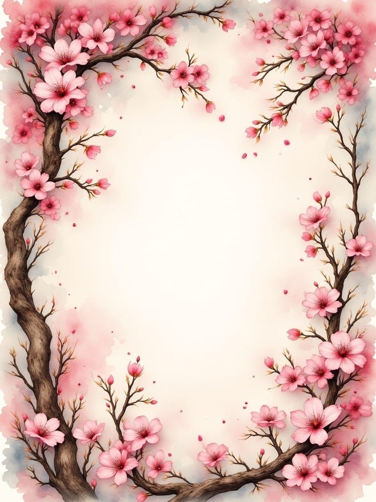 Cherry Blossoms in Antique Watercolor Style