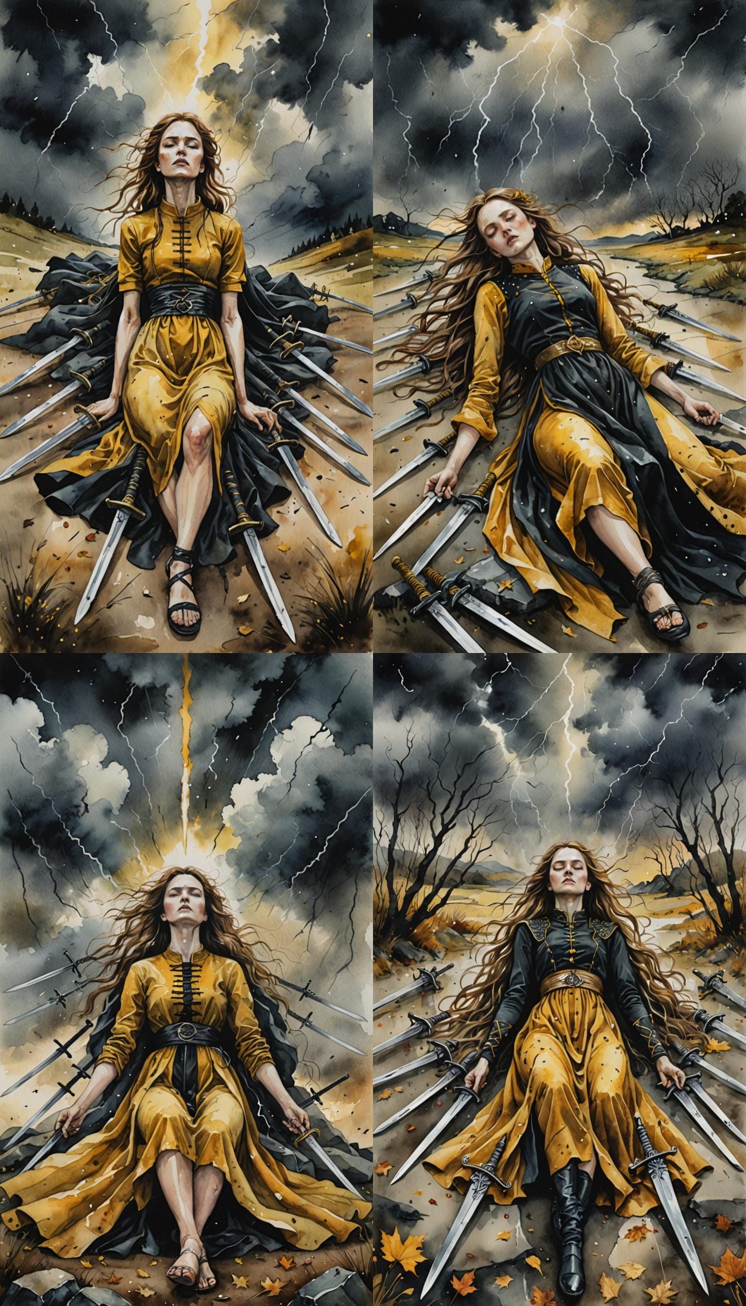 Ten of Swords: Watercolor Illustration of Betrayal