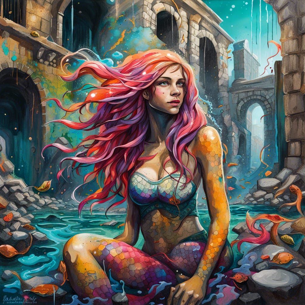 Lost Mermaid in the lost city of Atlantis