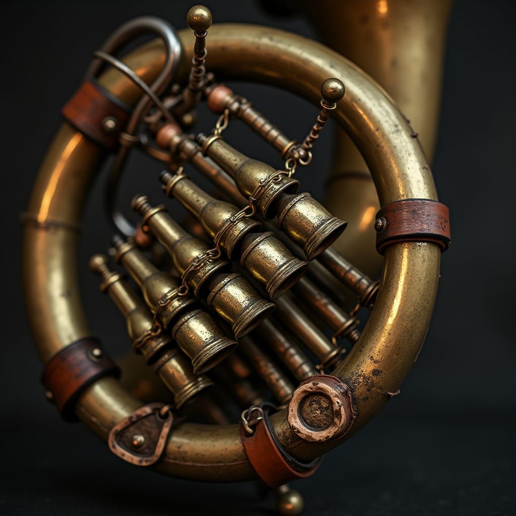 Surreal 3D Rendering of French Horn with 5 Intricately Craft...