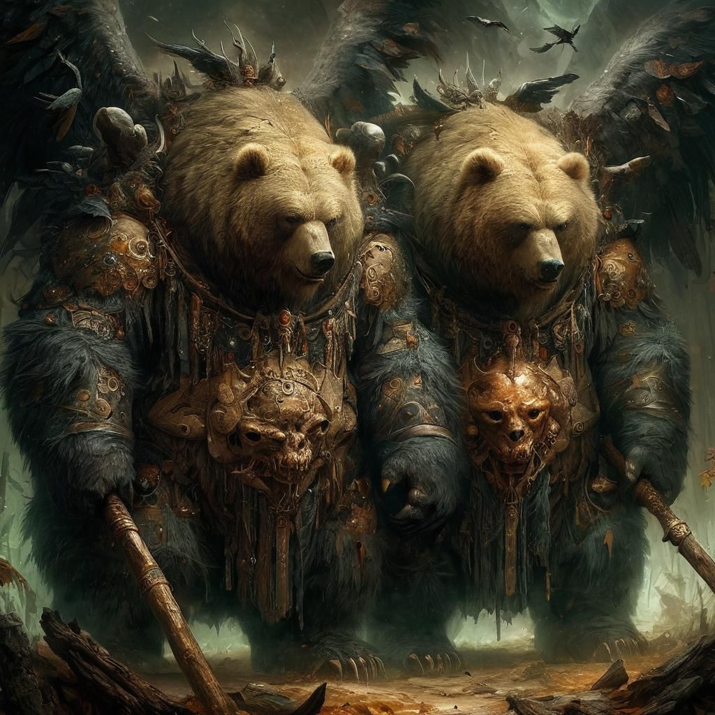 Ominous Kodiak Bears: Twin Brothers in Darkness