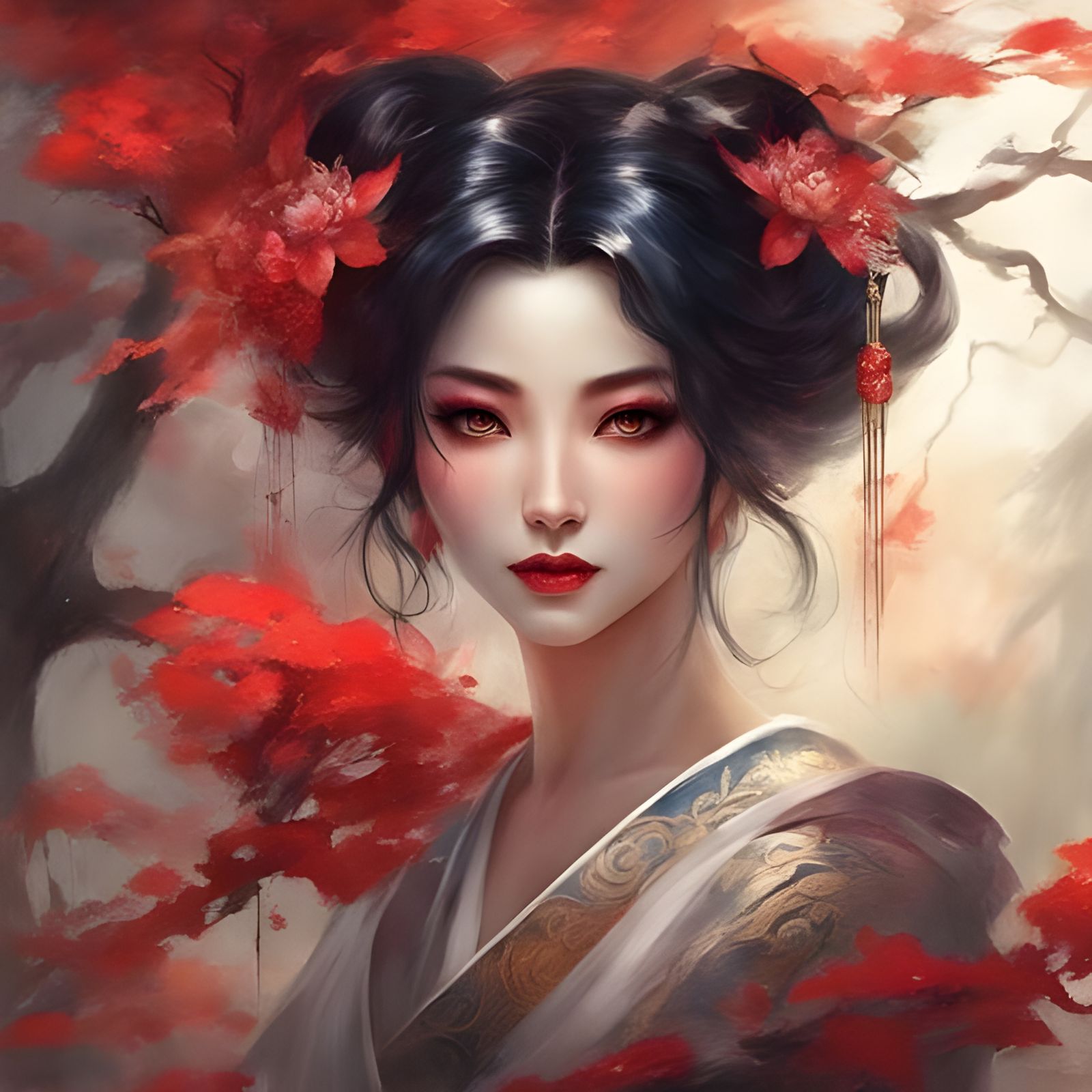 Creepy Geisha Portrait in the Style of Royo