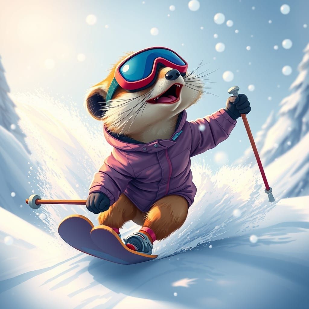 Meerkat's Snowy Adventure: A Vibrant Winter Scene