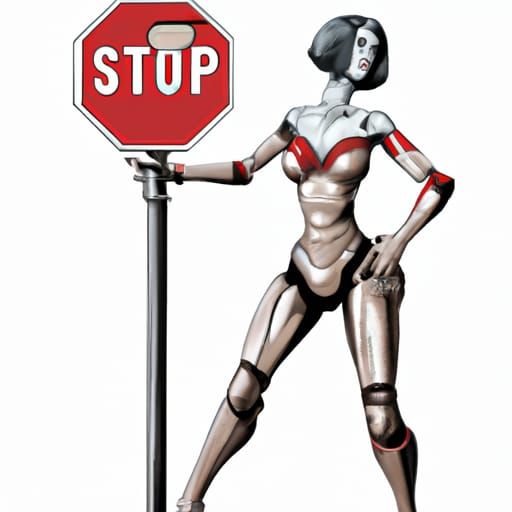 Female Robot with Stop Sign in Comic Book Art