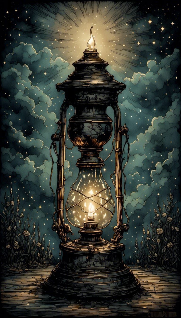 Dark Prison Lit by Neon Oil Lamp