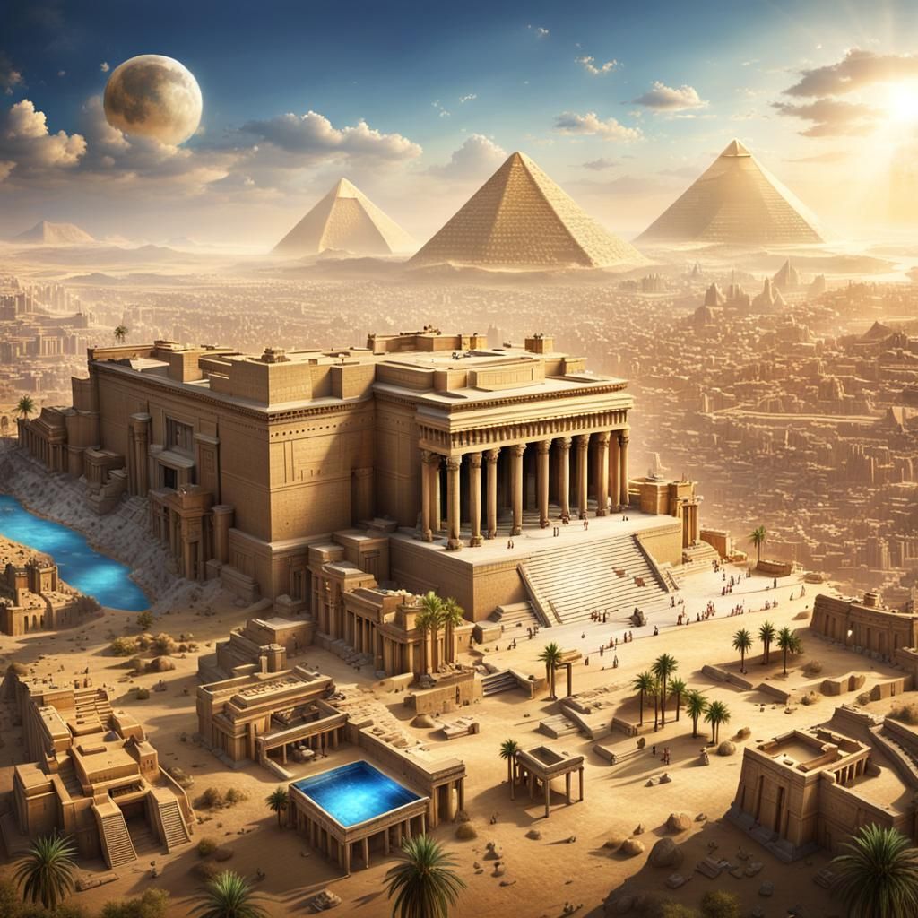 Fantasy Egyptian City with Temples: Cinematic View