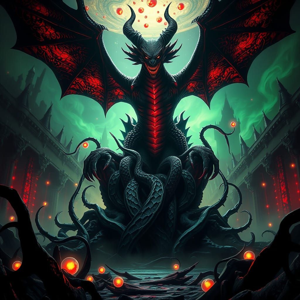 Dark Fantasy Final Boss: Majestic Dragon-Kraken Hybrid, Thro...