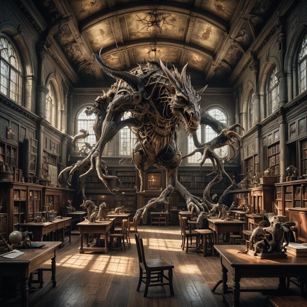 School for Fantastic Creatures in Hyperrealistic Style
