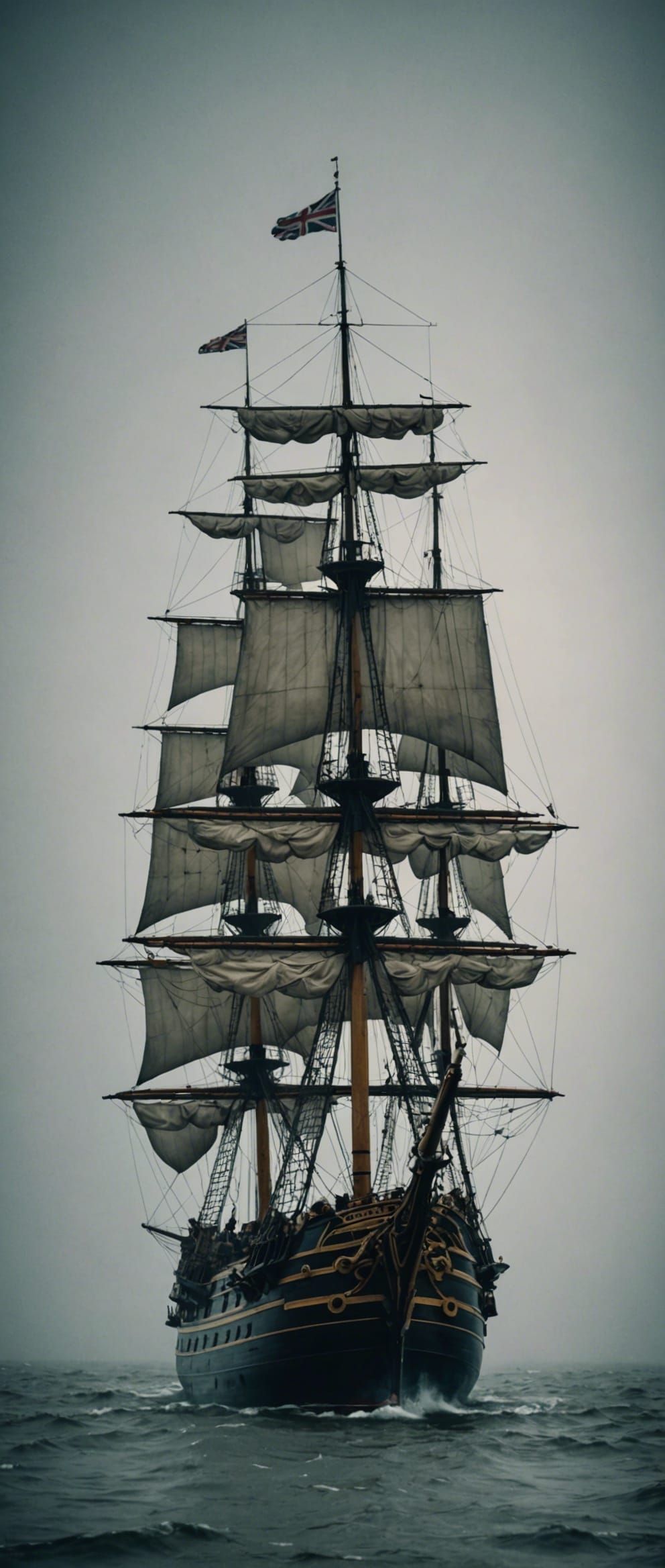 HMS Victory Sailing Through Heavy Fog