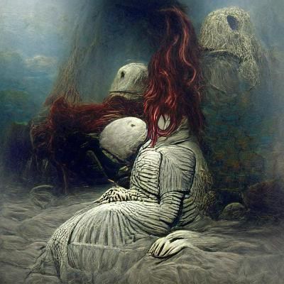 Lonely Woman Lost in Time: Gothic Horror Art