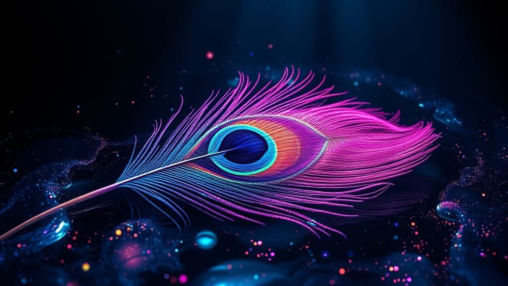 Giant Translucent Peacock Feather in Ethereal Cosmic Water