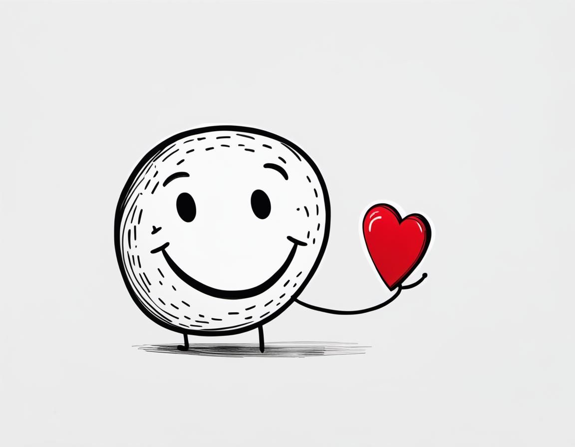Simple Hand-Drawn Smiley Face with Red Heart