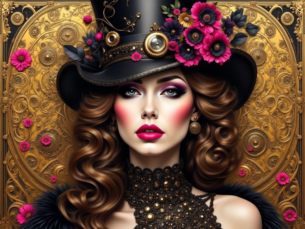 Klimt Inspired Woman in Steampunk Hat