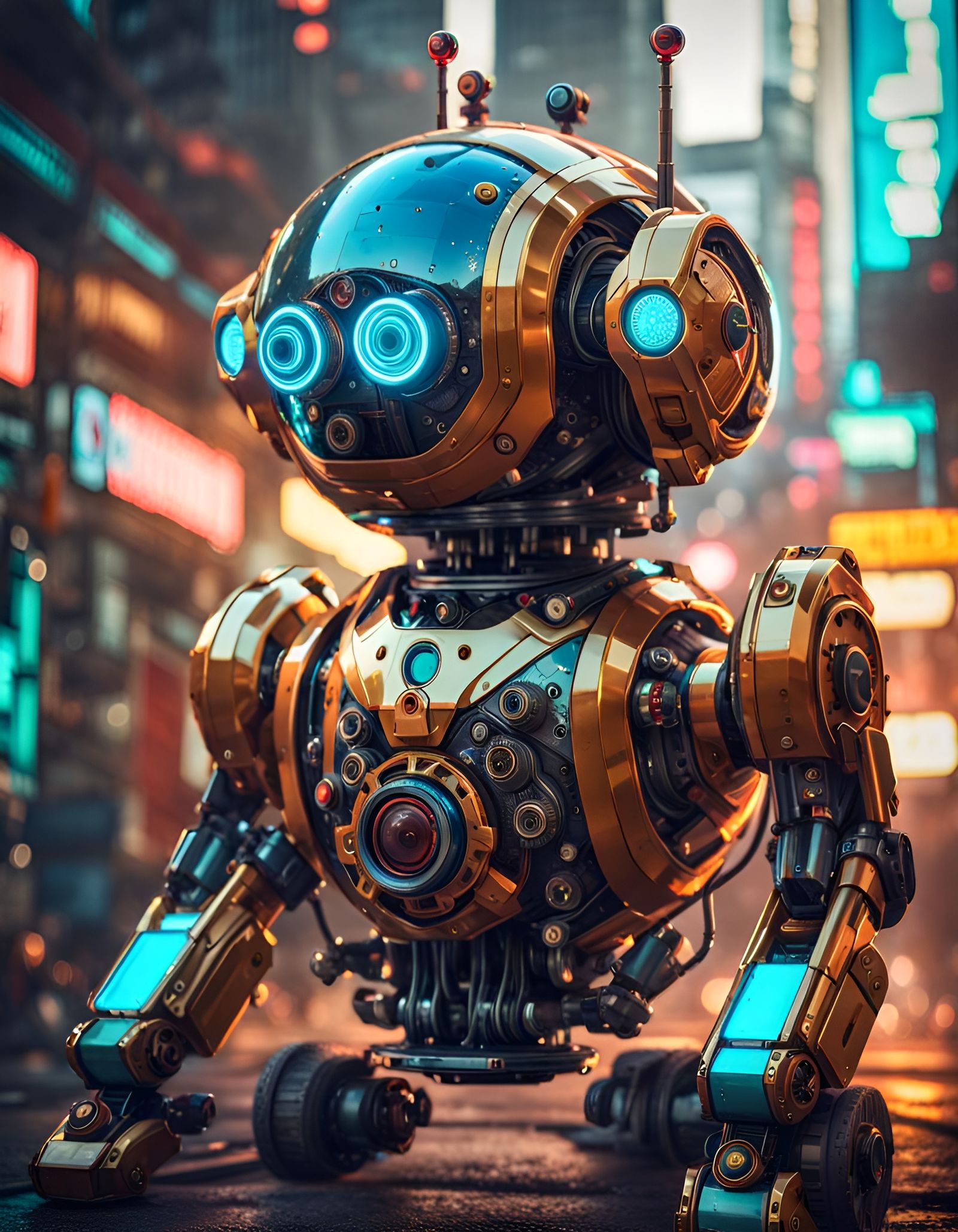 Adorable Glossy Droid Robot Portrait in Digital Art