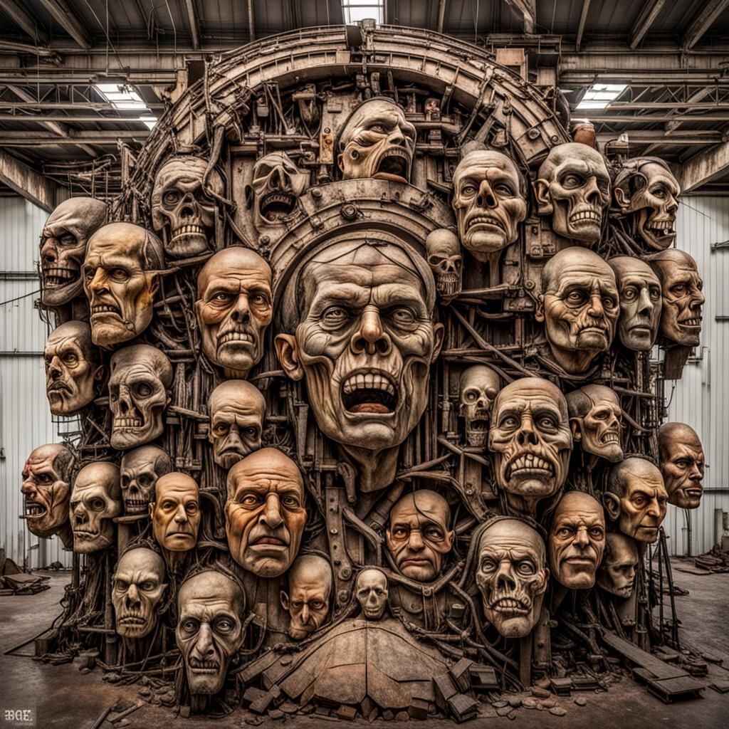 Brutalist Hall with Post-Apocalyptic Panoramic Visage