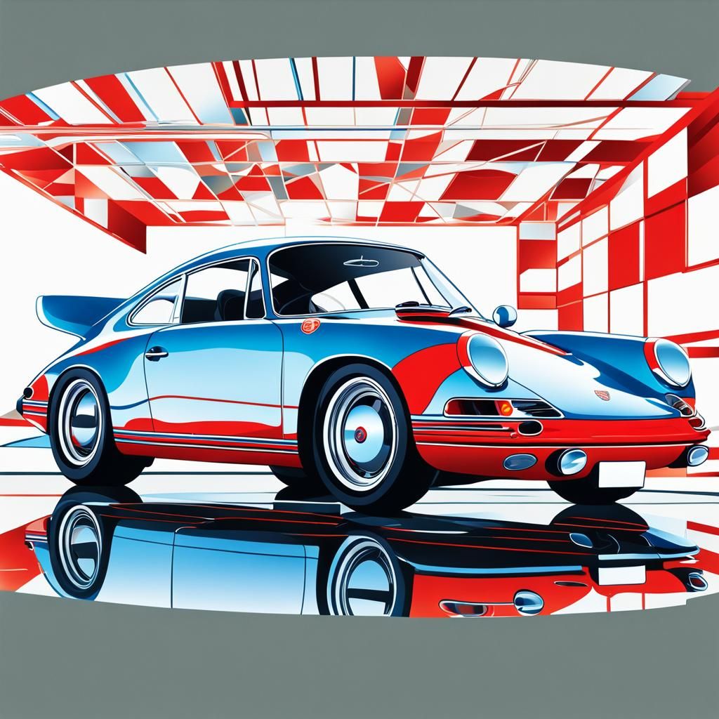 Classic Red Porsche Car in Vector Style