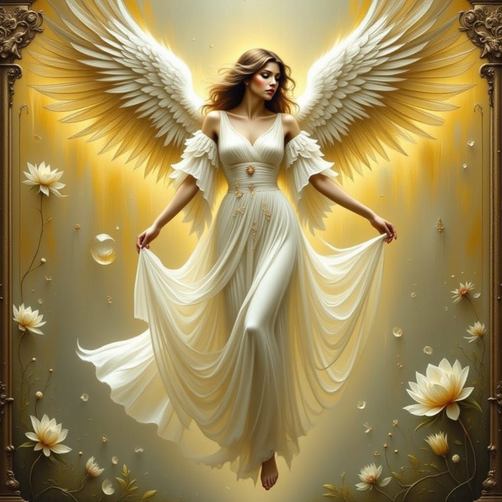 Angel Descending from Heaven in Bouguereau Style