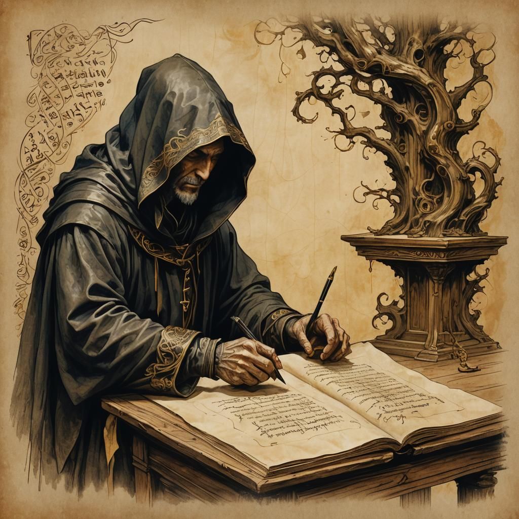 The master writing in the Book of Life