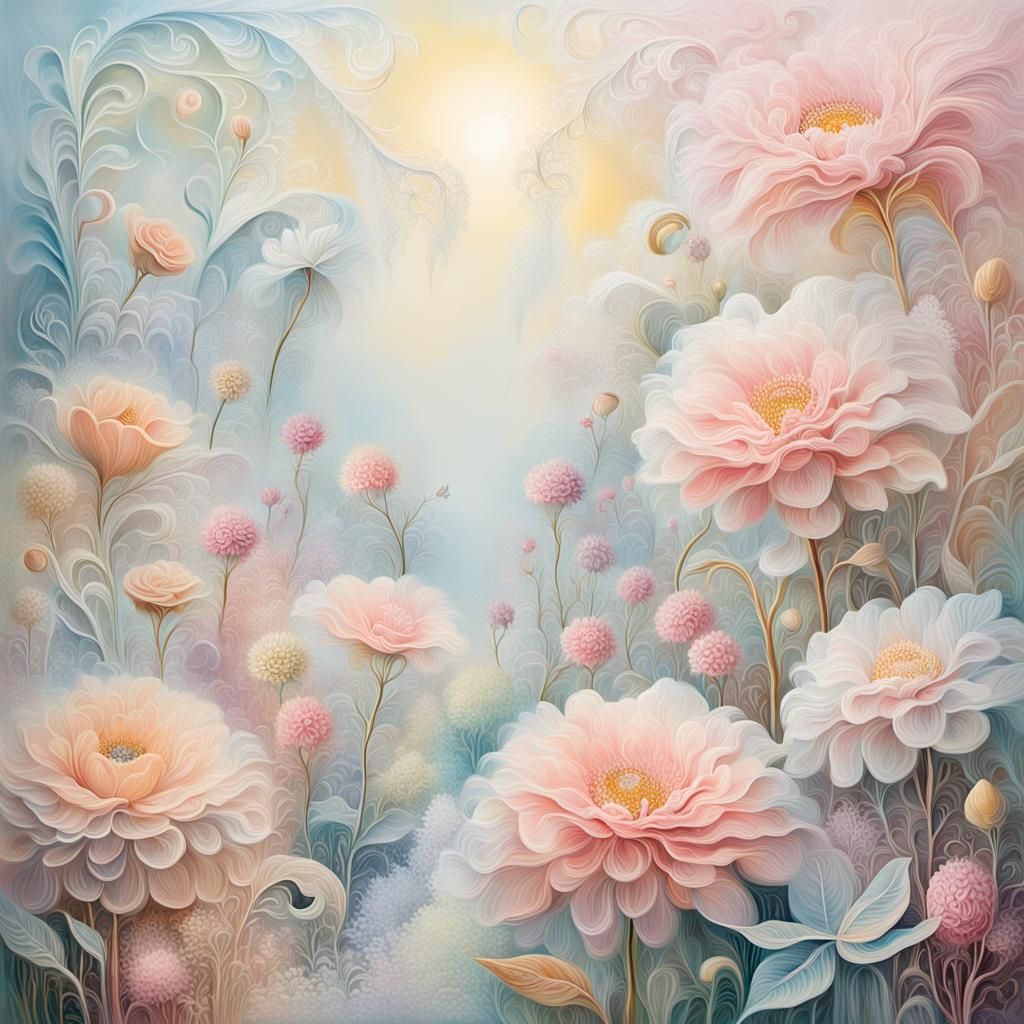 Surreal Fantasy Garden Blooms in Soft Focus