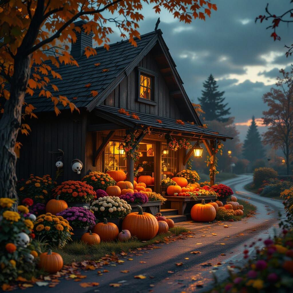 Autumn Farm Stand in Fantasy Concept Art Style