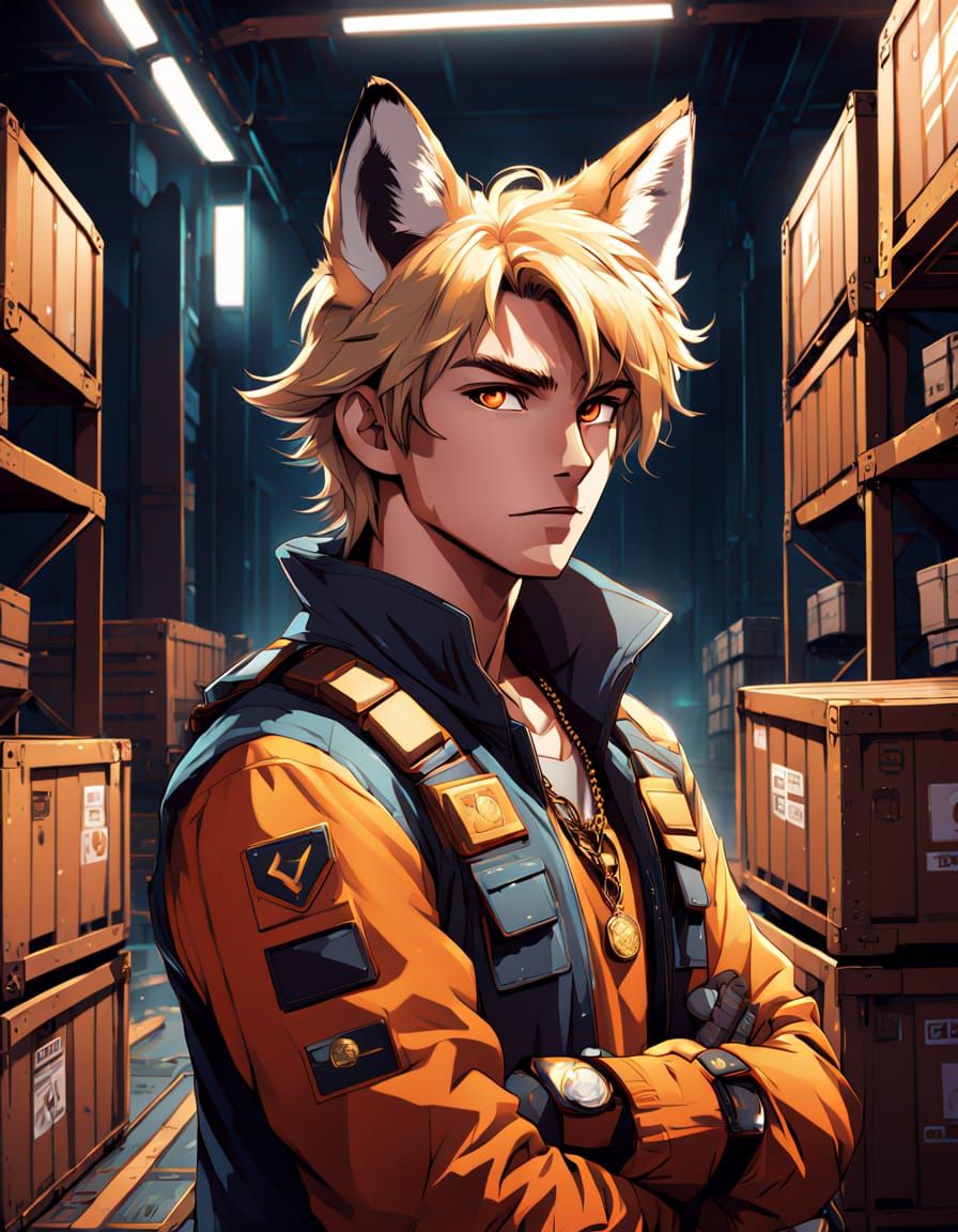 Surreal Anime Portrait of a Fox-Eared Youth in a Starship Do...