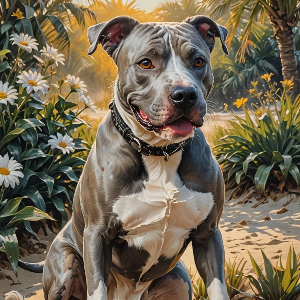 Woman and Dog on Beach in Hyperrealistic Splash Art