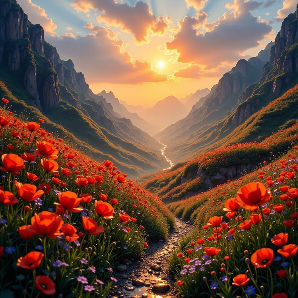 Poppy Valley Bathed in Golden Sun