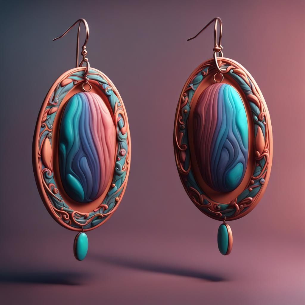 Modern Clay Earrings: Detailed Matte Painting in 8K