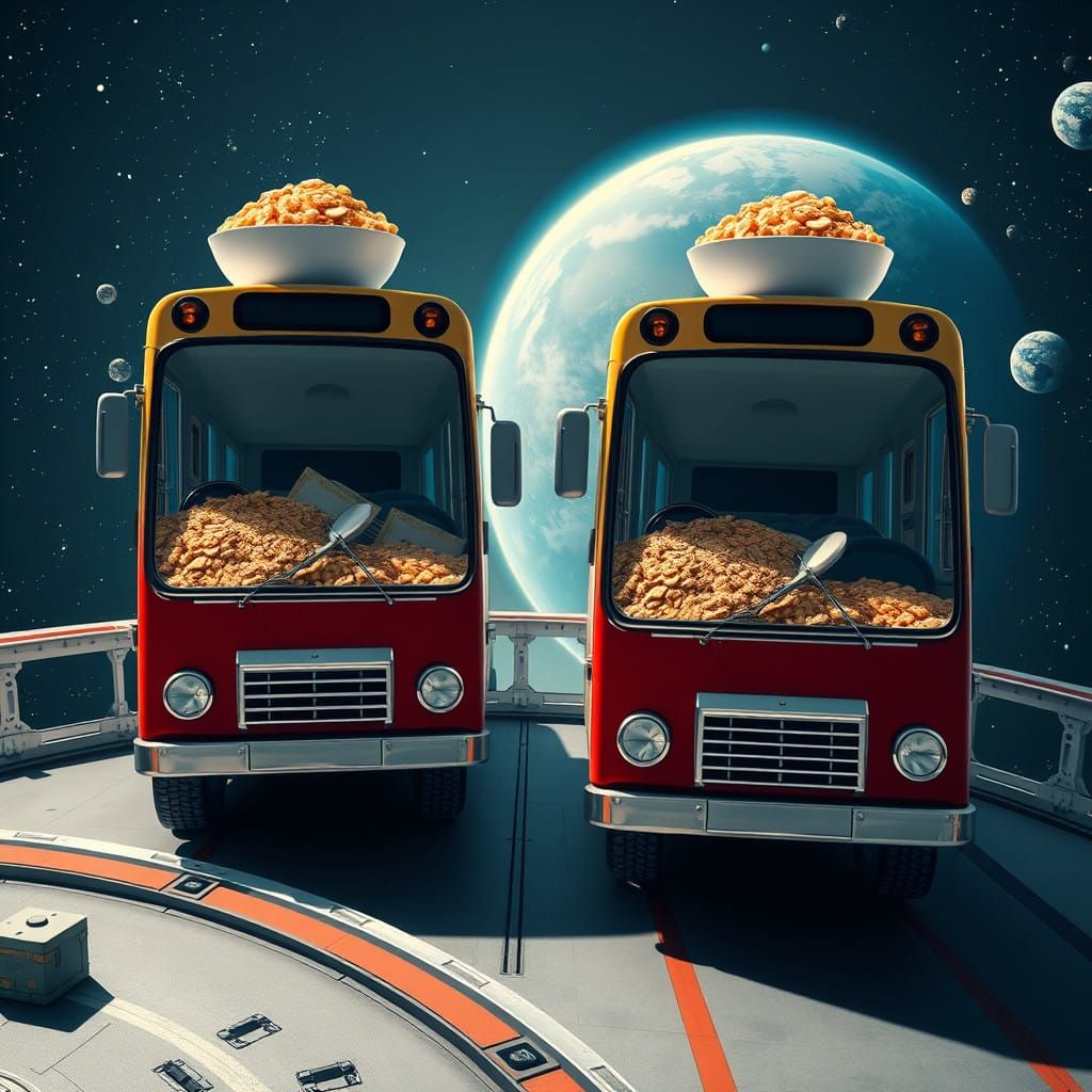 Cosmic Breakfast Commute in Space Station Port