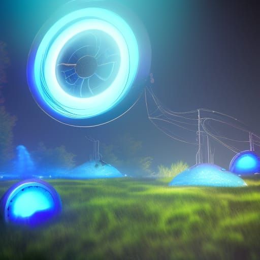Futuristic UFO Windmill with Neon Lights