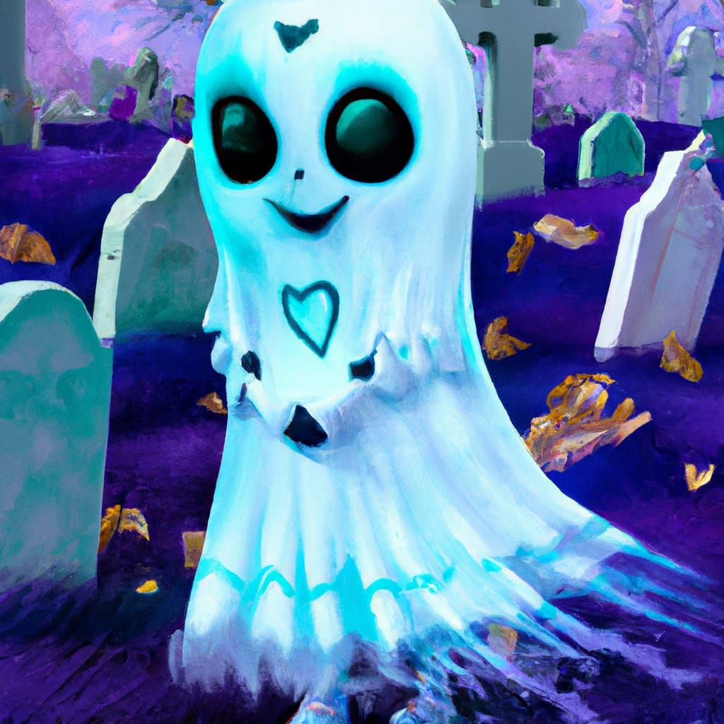 Adorable Chibi Ghost in Graveyard: Pixar-style Digital Paint...