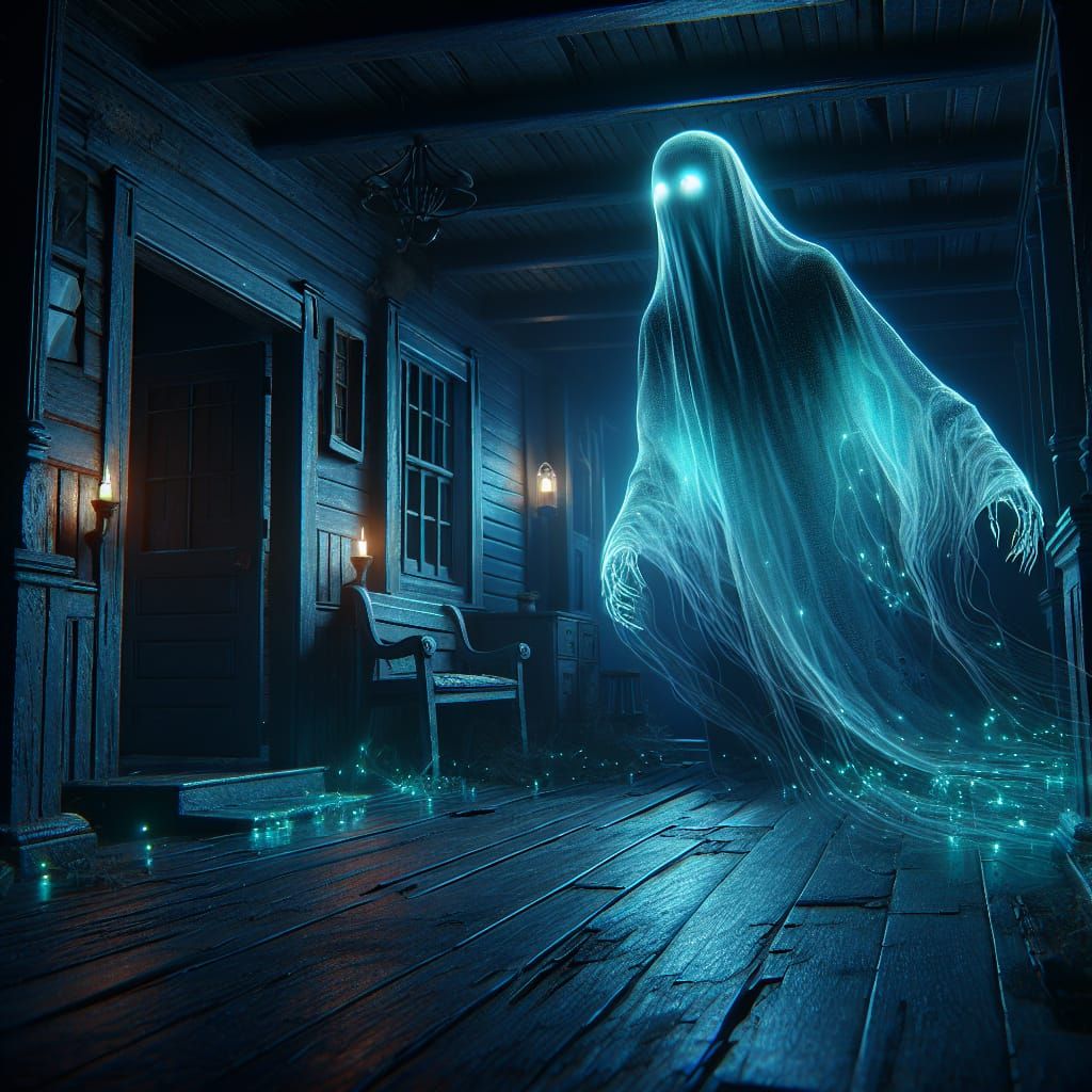 Translucent Ghost in Abandoned House: Dark Fantasy Concept A...