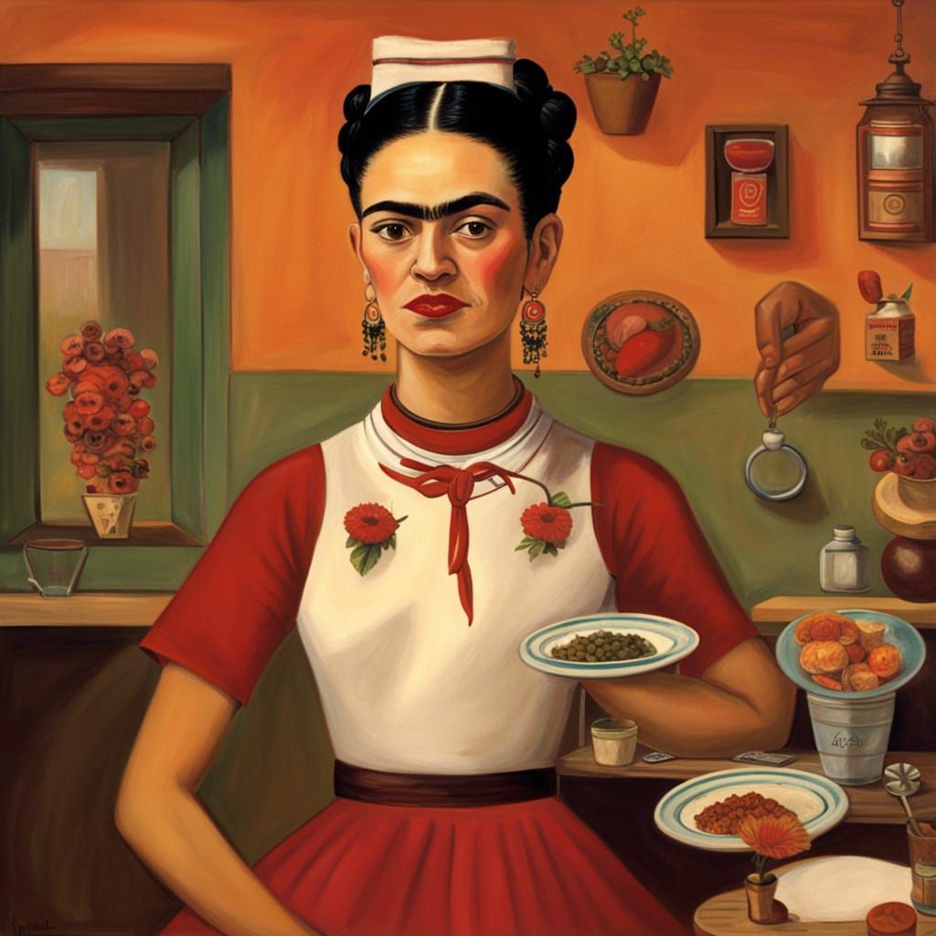 Frida Kahlo as Waitress Digital Painting