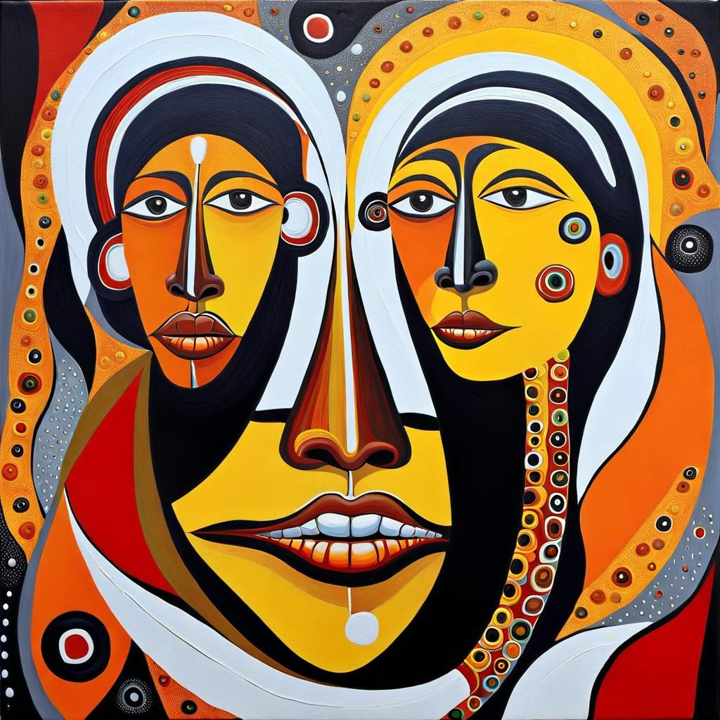 Abstract Faces in Surreal Aboriginal Oil Painting