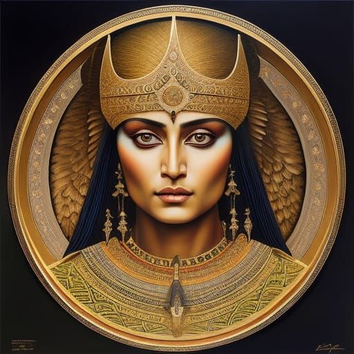 Winged Zoroastrian Angel Portrait in Mystic Style