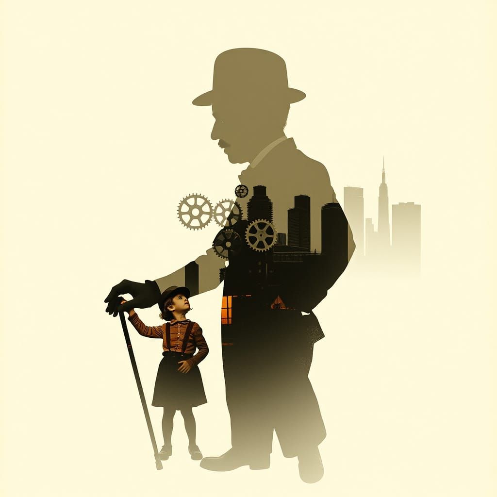 Double exposure Charlie Chaplin tribute
