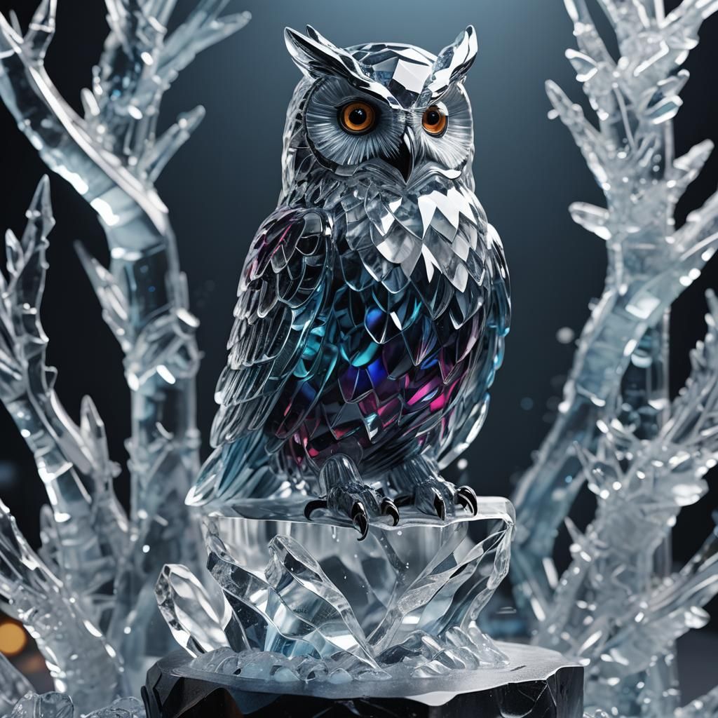 Beautiful Glass Crystal Owl Ice Sculpture