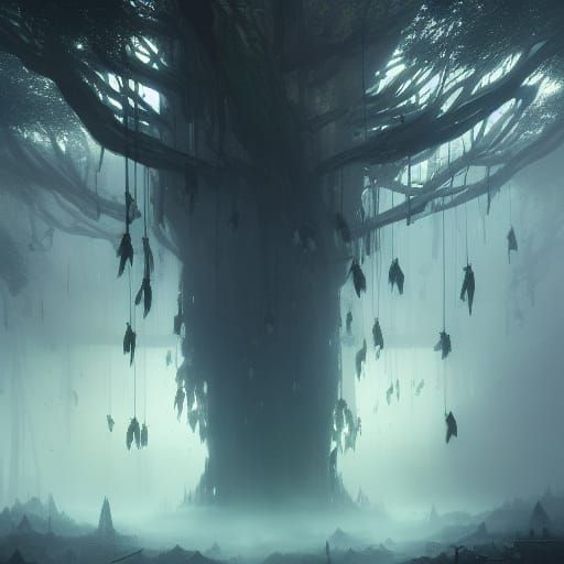 Floating Tree of Hanging Deaths: Dark Fantasy Art