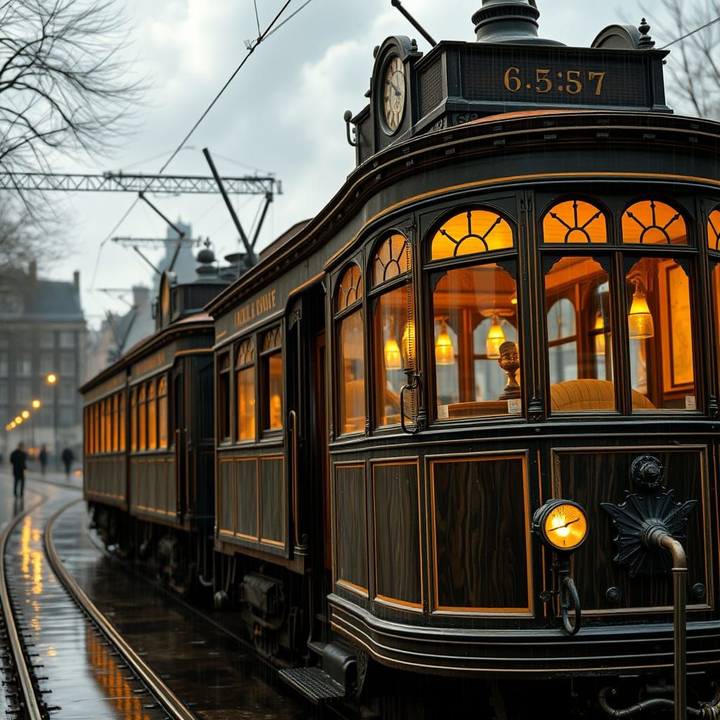 Vintage Art Deco Tramway in Warm Evening Light